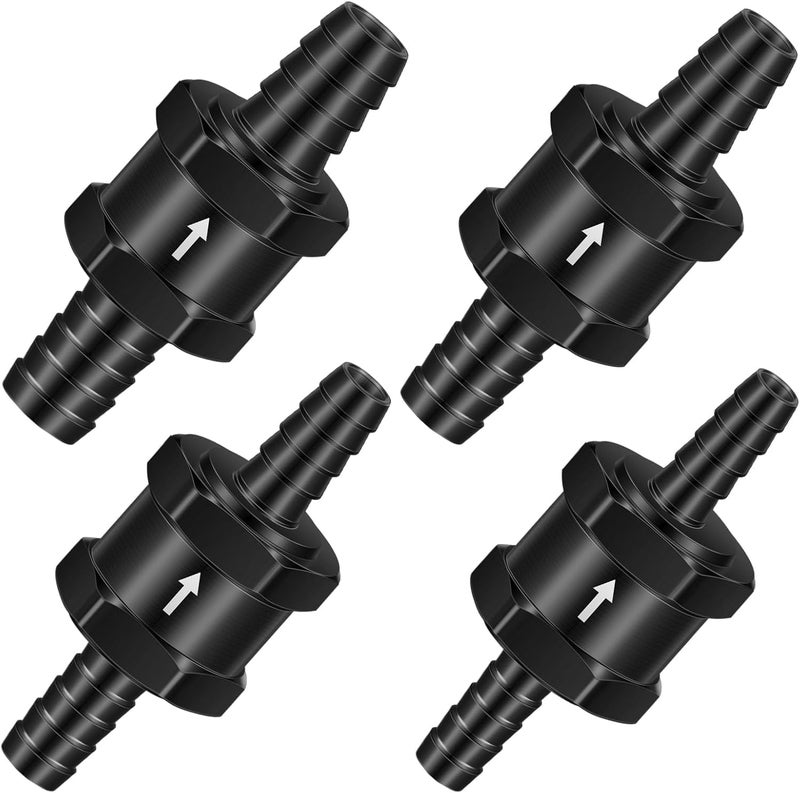 Baieasy 4 Pcs 1/4'' 5/16'' 3/8'' 1/2'' Fuel Non Return Inline One Way Check Valve for Fuel Line Oil Petrol Diesel Gasoline Water Aluminium Alloy (Black) - Image 1